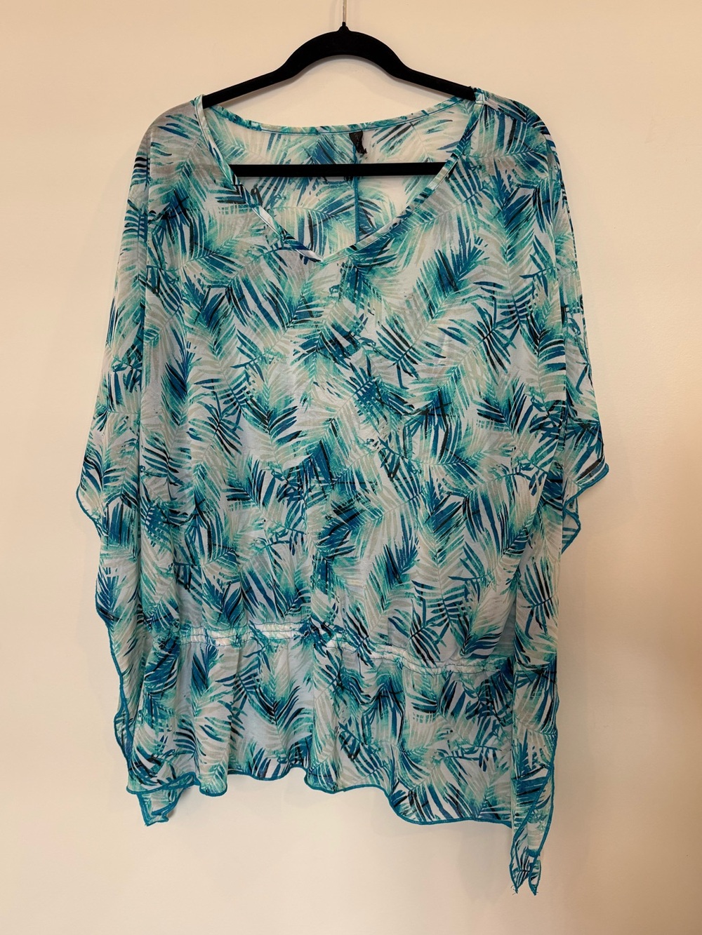 Lane Bryant Teal and Blue Palm-Print Swim Coverup